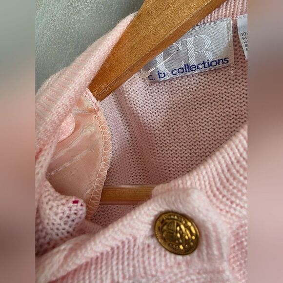 Womens Pale Pink Cord Knit Gold Button Cardigan Sz XL Reel Fishermann Kawaii - Picture 8 of 10